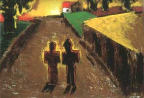 "Yellow Tree and Two Men"